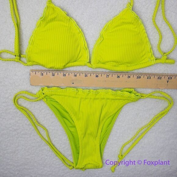 New! Set! It's Now Cool x Free People the frill tri eco neon lime rib‎ bikini, S - Picture 3 of 16